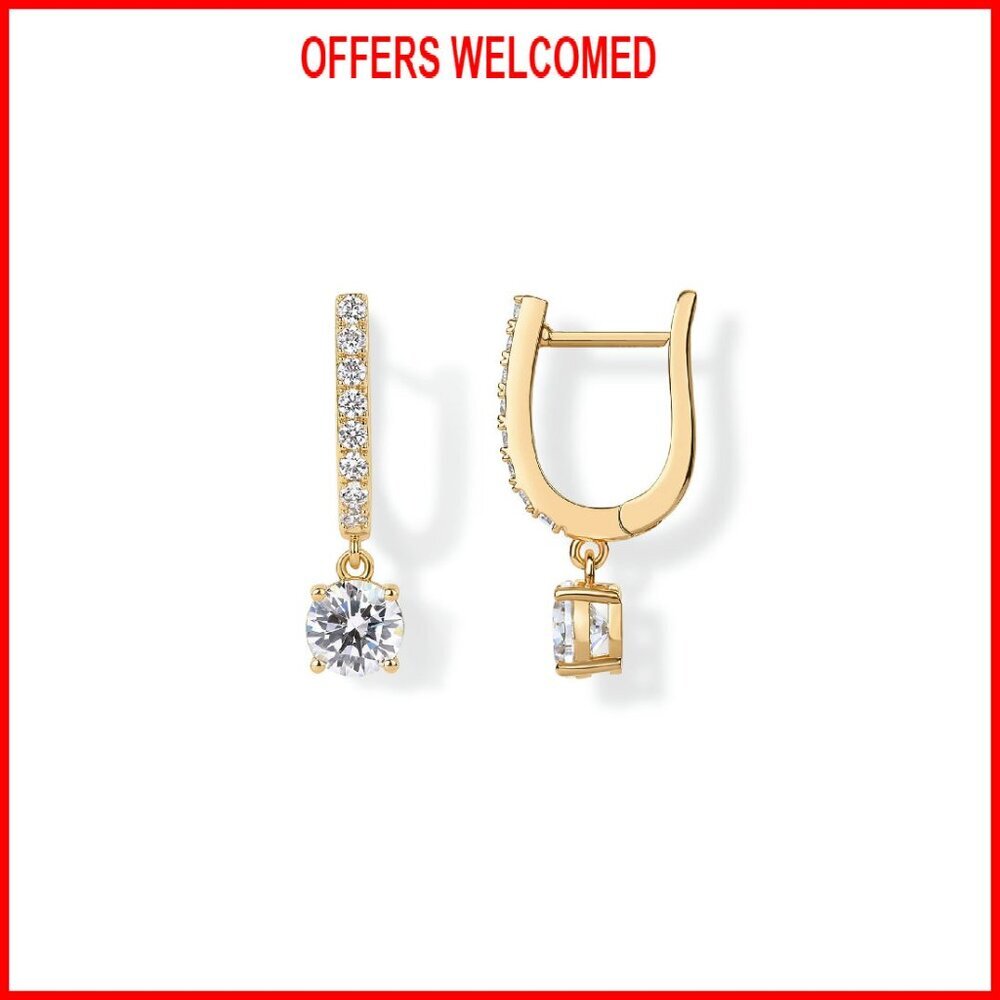 14k Gold Plated Dangle Hoop Earrings With Cubic Zirconia